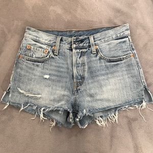 Levi’s 501 distressed denim button fly shorts